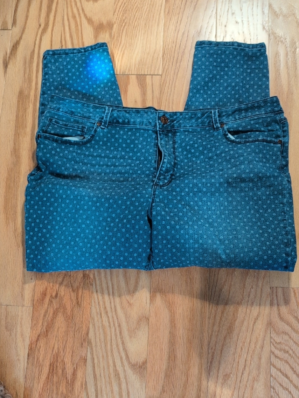 Artisan Ny Teal Blue Dot-Print Skinny Jeans